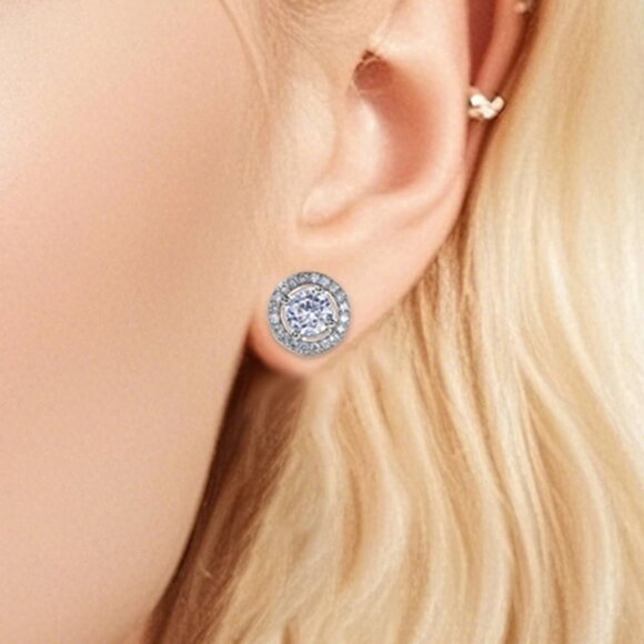 White Gold-Plated Cubic Zirconia Tiny Stud Earrings for Women - Picture 5 of 5